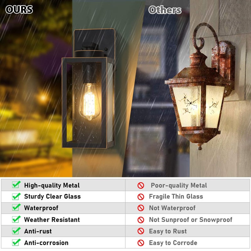 BesLowe Outdoor Wall Light Fixtures, Exterior Waterproof Wall Lanterns, Bronze Porch Sconces Wall Mounted Lighting with E26 Sockets & Glass Shades, Modern Wall Lamps for Patio Front Door Entryway, 2-Pack - Image 4