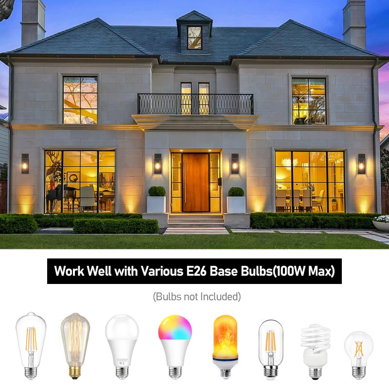 BesLowe Outdoor Wall Light Fixtures, Exterior Waterproof Wall Lanterns, Bronze Porch Sconces Wall Mounted Lighting with E26 Sockets & Glass Shades, Modern Wall Lamps for Patio Front Door Entryway, 2-Pack - Image 3