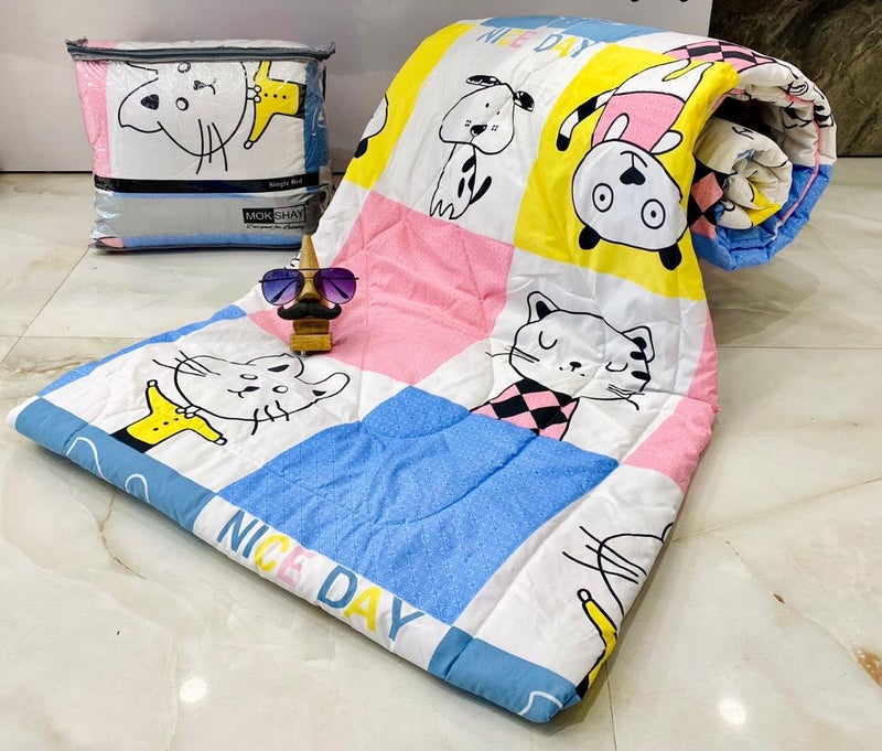 BLENZZA DECO بيلينزا ديكو™ غلاسي قطن لحاف سرير مفرد قابل للعكس للأطفال 1 وملاءة سرير مفرد 1 مع غطاء وسادة 1 (تصميم 6) (من 0 إلى 8 سنوات للأطفال) - Image 1