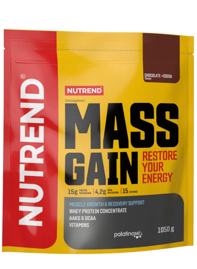 NUTREND Mass Gain Restore Your Energy - 1050 Grams (Chocolate + Cocoa Flavour) 15g Protein per servings - Muscle Growth & Recovery Support - Whey Protein Concentrate AAKG & BCAA Vitamins - Image 1