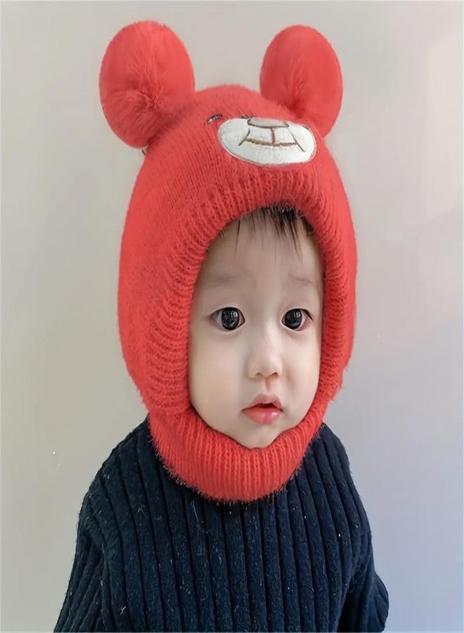 قبعة شتوية محبوكة للأطفال من ريتشمن، للأولاد والبنات، مصنوعة من الصوف الناعم | قبعة بتصميم قرد مع تفاصيل أذن لطيفة، قبعة شتوية للجنسين للأطفال (من سنة إلى 8 سنوات) (أحمر) - Image 2