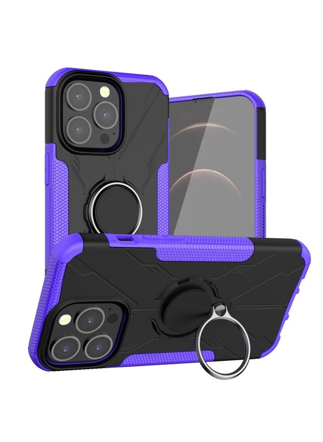 Generic Case Cover For iPhone 13 Armor Bear Shockproof PC + TPU Protective Case with Ring Holder Purple 