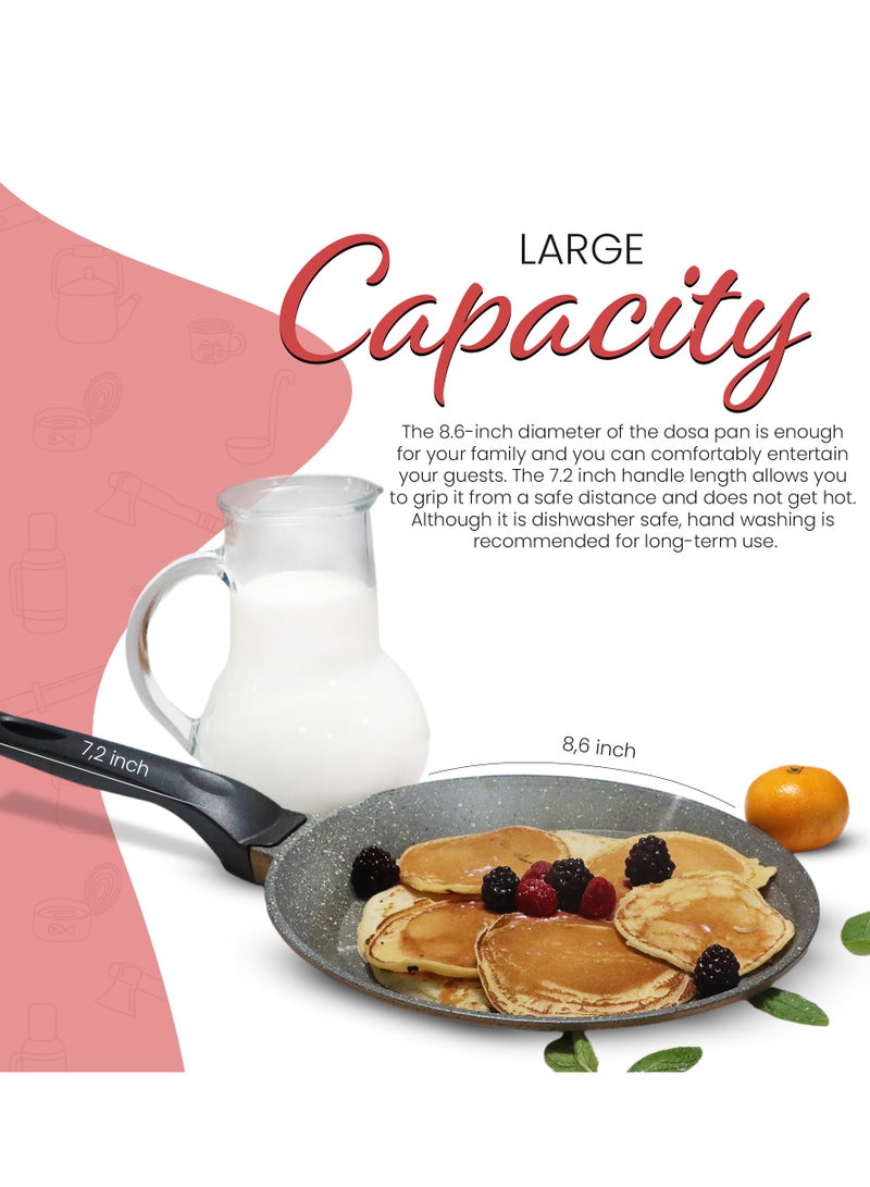 Serenk Serenk Fun Cooking Non Stick Crepe Pan, Dosa Tawa with Granite Coating and Aluminum Body, Scratch and Cut Resistant Round Baking Pan for Omelette, Tortilla, Pancake, Egg, 8.6 Inch - Image 4