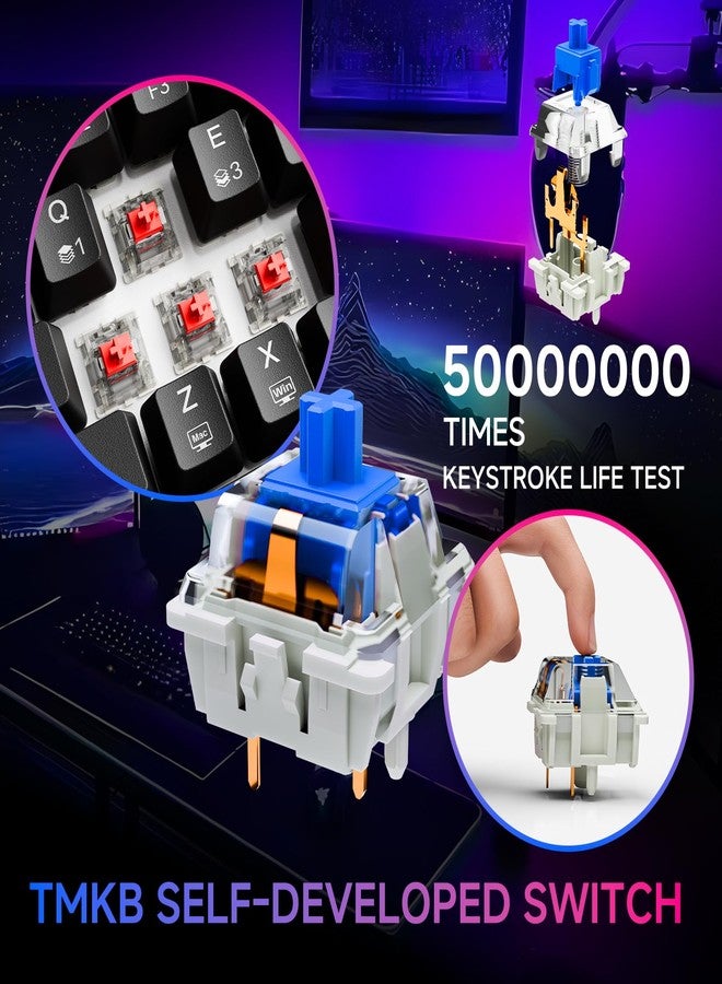 TMKB Technology Mechanical KeyBoard لوحة مفاتيح الألعاب TMKB T63، لوحة مفاتيح ميكانيكية لاسلكية بنسبة 60% مزودة بتقنية بلوتوث/2.4 جيجا هرتز/منفذ Type-C، تصميم مدمج بـ 63 مفتاحًا مضادًا للظلال، إضاءة خلفية RGB، مفاتيح خطية حمراء - أسود - Image 4