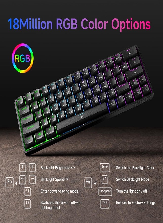 TMKB Technology Mechanical KeyBoard لوحة مفاتيح الألعاب TMKB T63، لوحة مفاتيح ميكانيكية لاسلكية بنسبة 60% مزودة بتقنية بلوتوث/2.4 جيجا هرتز/منفذ Type-C، تصميم مدمج بـ 63 مفتاحًا مضادًا للظلال، إضاءة خلفية RGB، مفاتيح خطية حمراء - أسود - Image 5