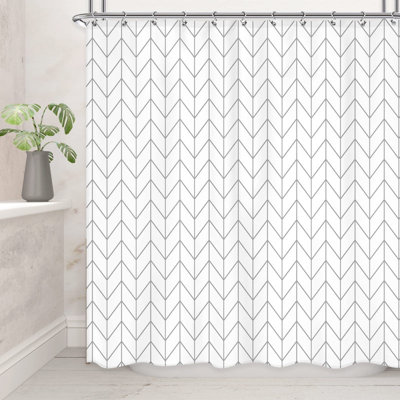Riyidecor Geometric Chevron Neutral Shower Curtain for Bathroom White Grey Herringbone 72Wx72H Inch Striped Simple Modern Classy Contemporary Decor Fabric Set Polyester Waterproof - Image 1