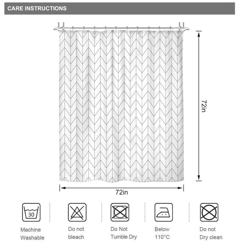 Riyidecor Geometric Chevron Neutral Shower Curtain for Bathroom White Grey Herringbone 72Wx72H Inch Striped Simple Modern Classy Contemporary Decor Fabric Set Polyester Waterproof - Image 3