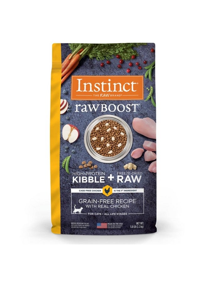 غريزة طعام القطط الطبيعي الجاف "إنستينكت رو بوست" مع قطع مجففة بالتجميد، غني بالبروتين، وصفة خالية من الحبوب - دجاج حقيقي، كيس 5 أرطال - Image 1