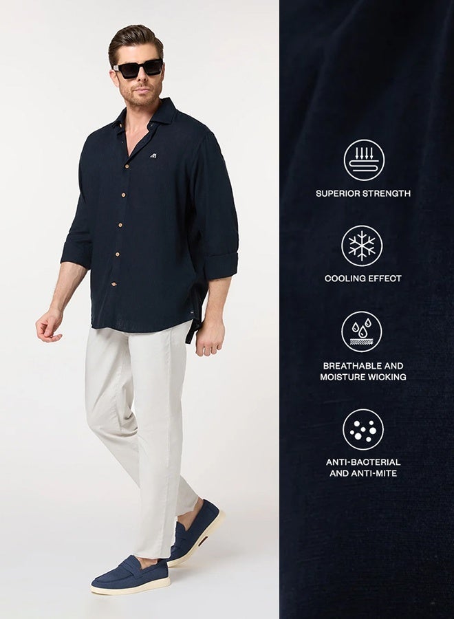 Mannerism The Deep Night Navy Lyocell Linen Shirt with Smooth Elegance - Image 3