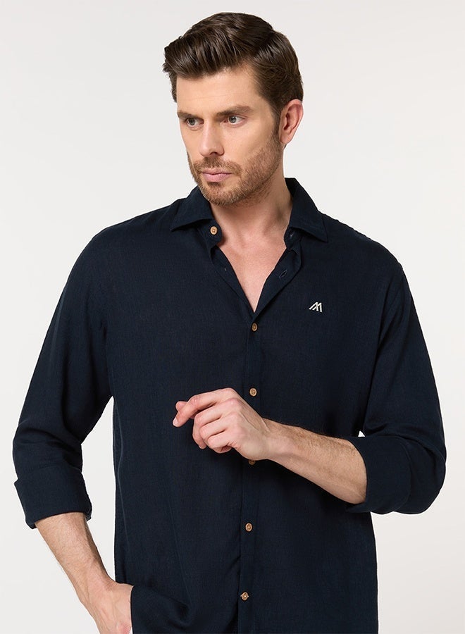 Mannerism The Deep Night Navy Lyocell Linen Shirt with Smooth Elegance - Image 4