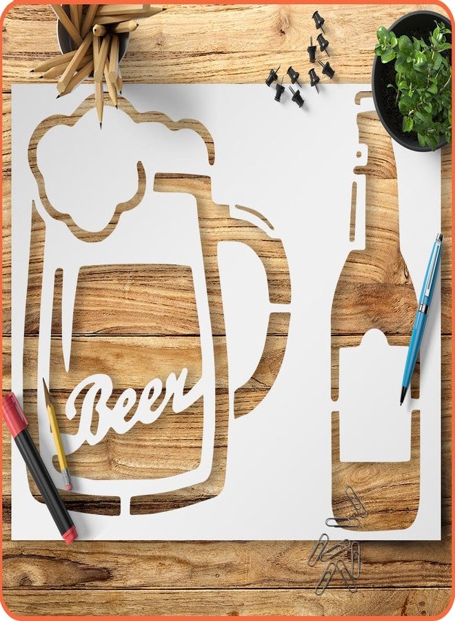 Lionx Beer Bottle and Mug Stencil 8.5x11 Inch Reusable Template for DIY Crafts Painting Walls Wood Glass Scrapbooking and Bar Décor - Image 1