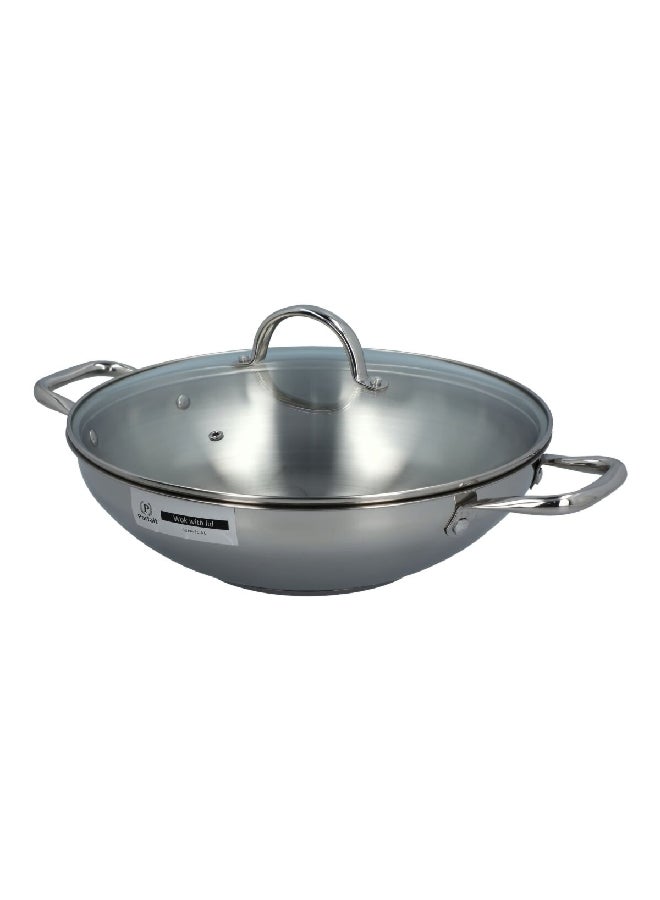 PARFAIT Stainless Steel Induction Wok with Lid Clear and Silver and Clear 32 cm - Image 2