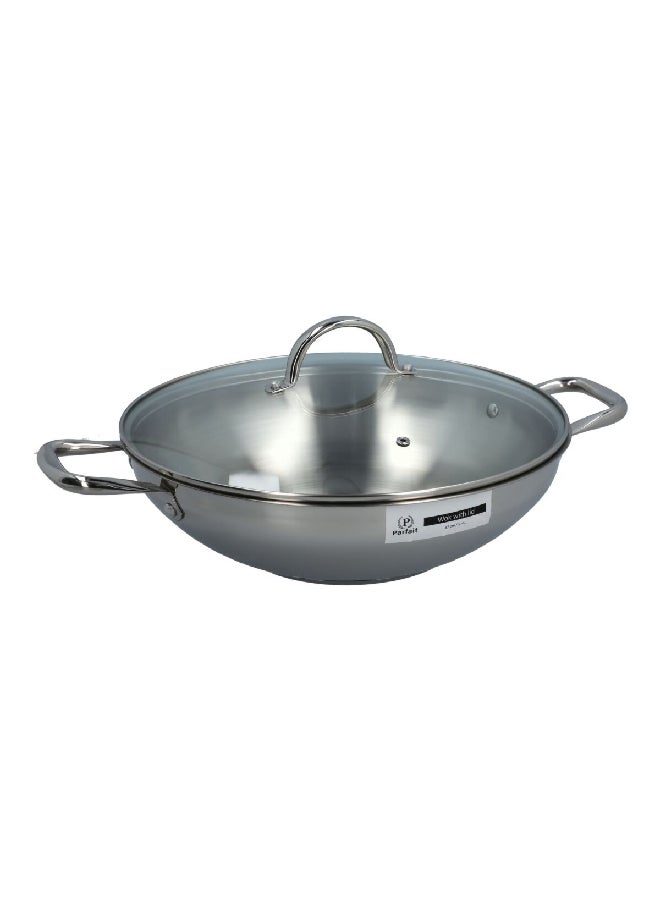 PARFAIT Stainless Steel Induction Wok with Lid Clear and Silver and Clear 32 cm - Image 3