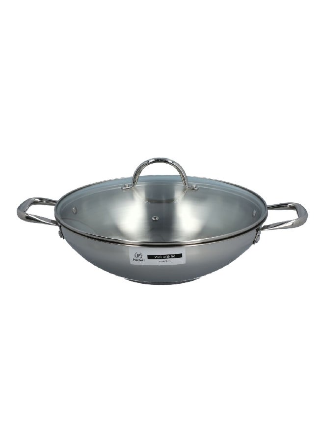 PARFAIT Stainless Steel Induction Wok with Lid Clear and Silver and Clear 32 cm - Image 1