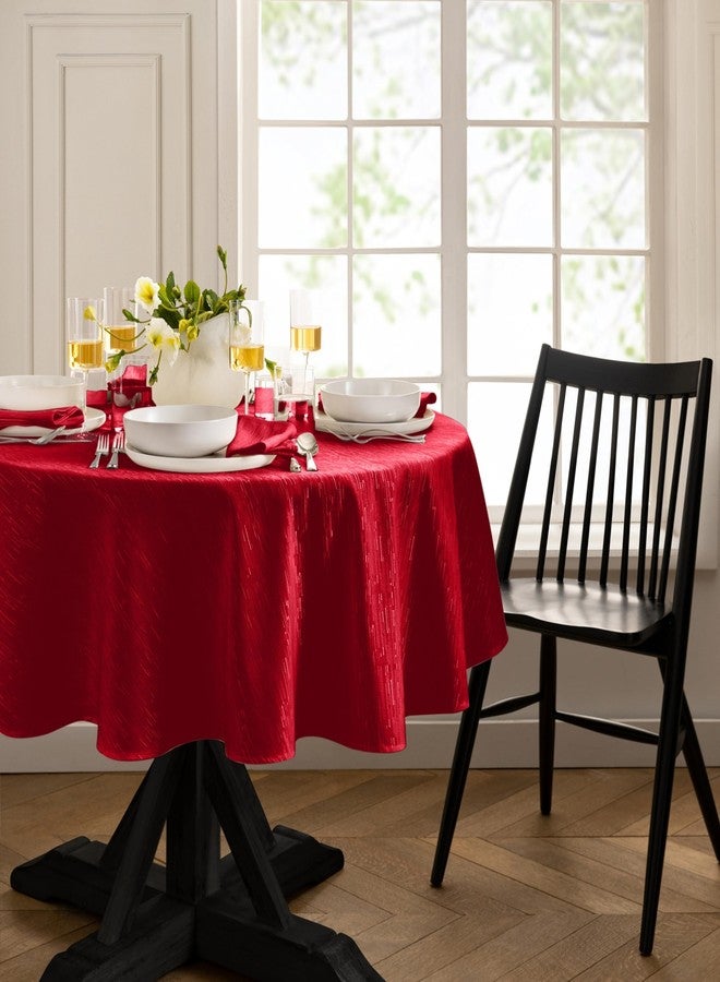 Elrene Home Fashions Continental Solid Texture Water and Stain Resistant Slub-Weave Textured Tablecloth, 60"X84" Oval, Red - Image 2