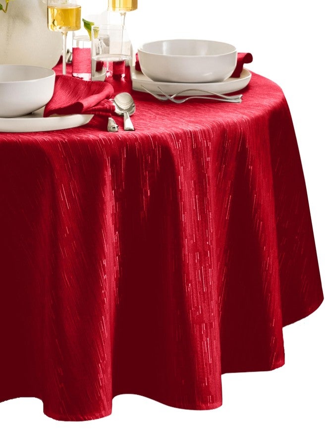 Elrene Home Fashions Continental Solid Texture Water and Stain Resistant Slub-Weave Textured Tablecloth, 60"X84" Oval, Red - Image 1