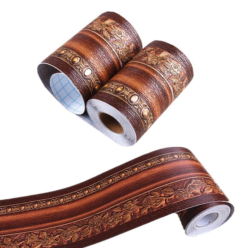 REDODECO 3D Flower Pattern Molding Peel Stick Wall Border for Home Decor Bathroom Kitchen4 inch by 164 feet Dark Brown