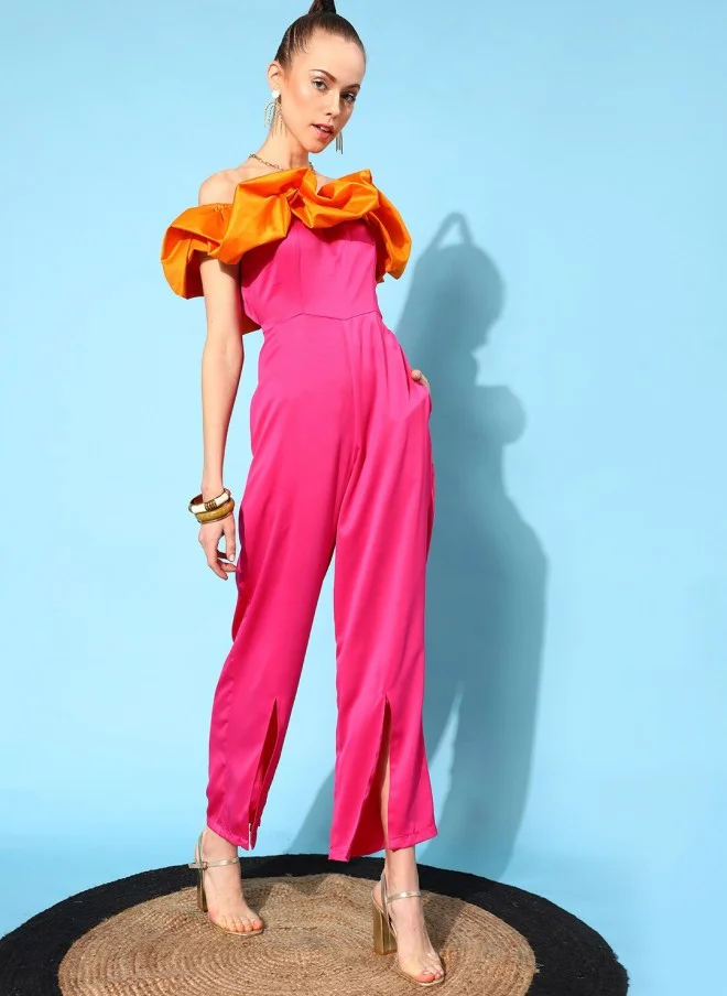 STREET 9 Fuchsia & Orange Off-Shoulder Jumpsuit for Women