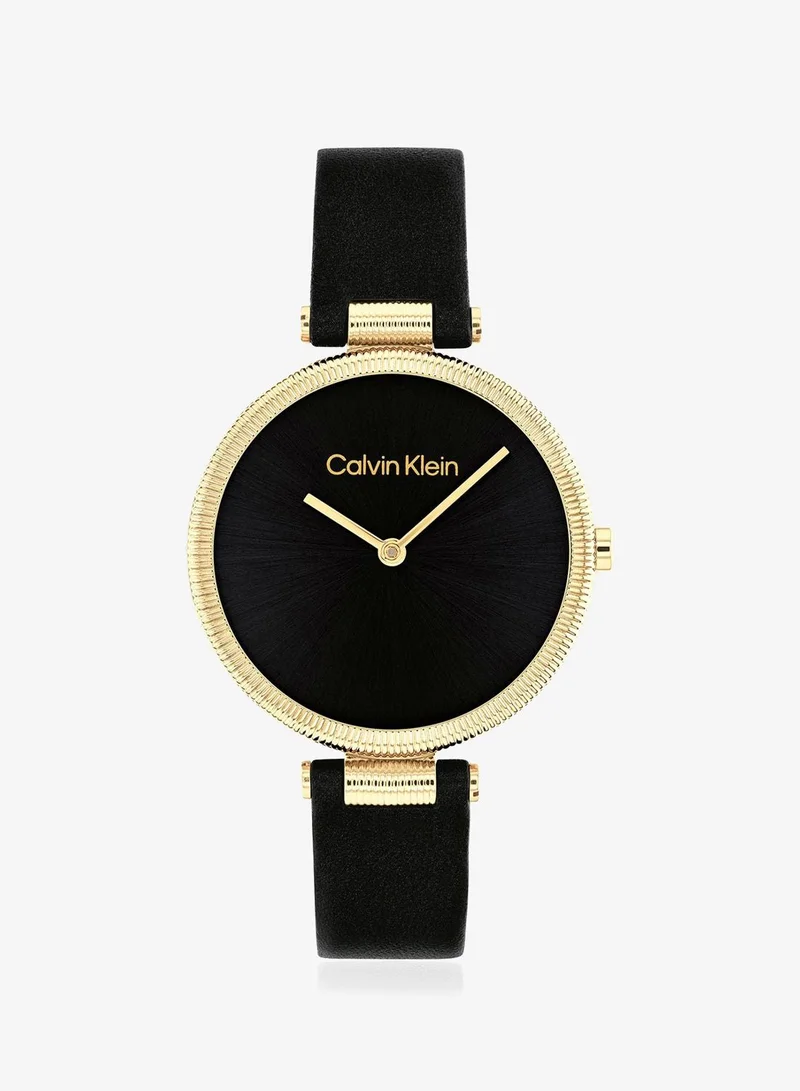 Calvin Klein 2-Hand Gleam Collection Quartz Movement Watch For Women With Black Leather Strap - 25100017