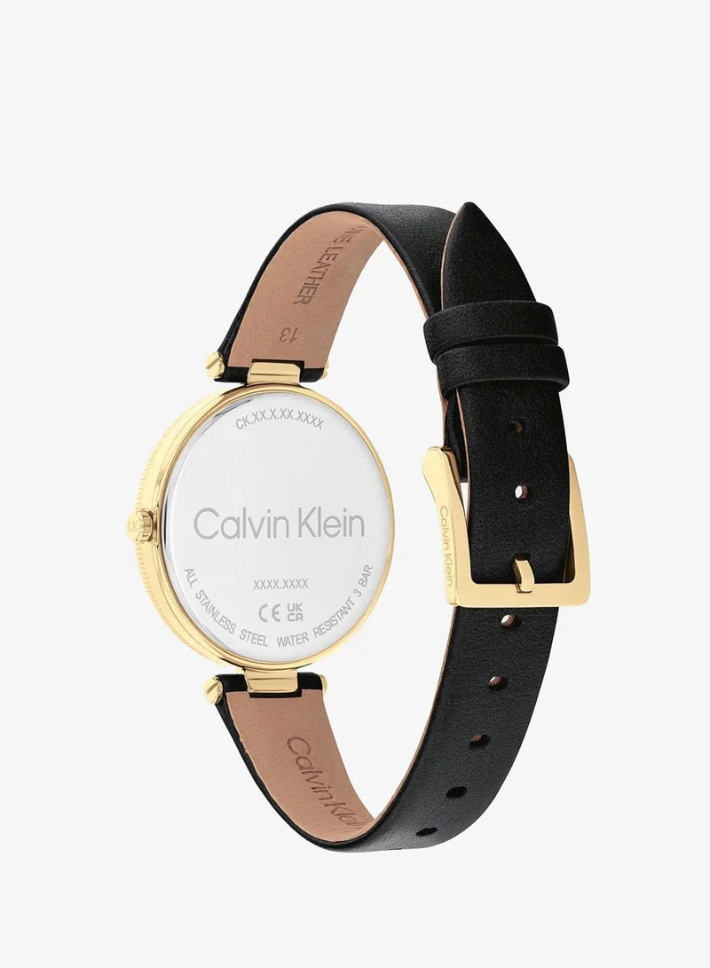 Calvin Klein 2-Hand Gleam Collection Quartz Movement Watch For Women With Black Leather Strap - 25100017