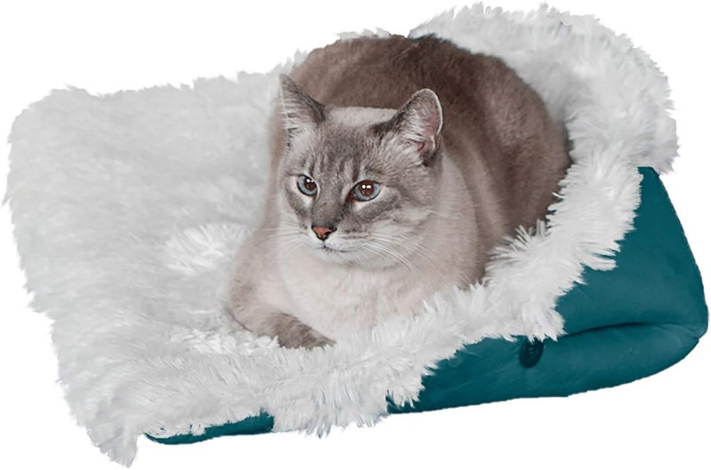 Furhaven Self-Warming Cat Bed for Indoor Cats, 4-Beds-in-1 & Washable - Plush Long Faux Fur Convertible Cuddler - Spruce, Small - Image 1