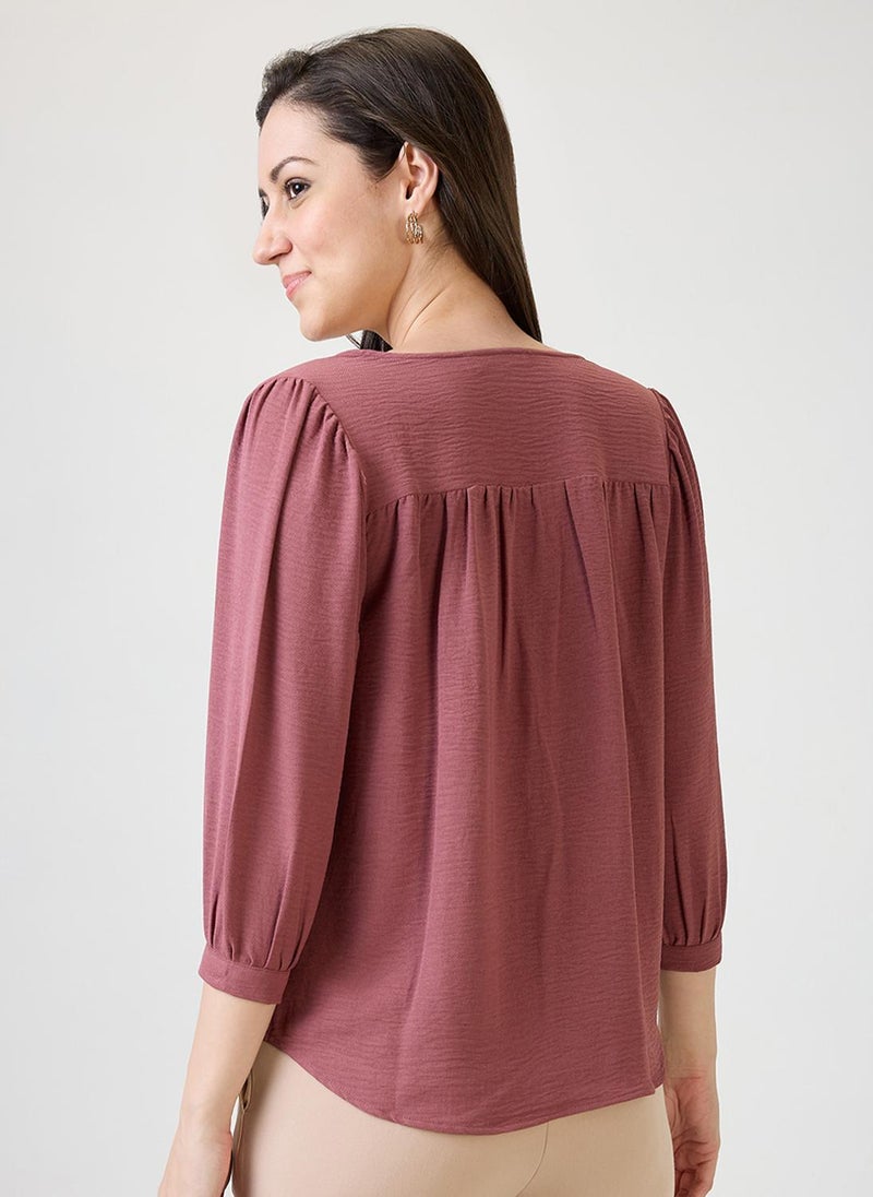 Globus Women's Pink Formal Top with V-Neck and Self Design Details - Image 4