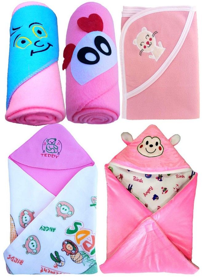 Brandonn Newborn Value Hamper Pack Of 5 Hooded Baby Blankets For Babies(Pack Of 5) - Image 1