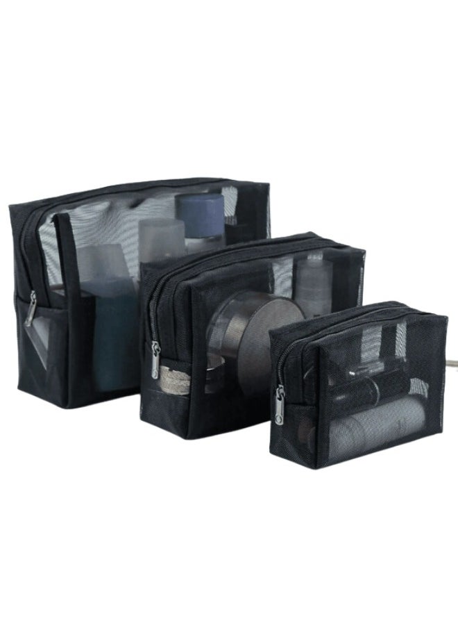 TRENZ 3Pcs Mesh Makeup Bag Mesh Cosmetic Bag Travel Organizing Pouch with Zipper, Portable Makeup Purse Bag for Home Office Daily Toiletries Accessories  - Image 1