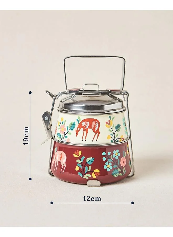 Chumbak  Hangul Hand-painted 2-tier Tiffin, 1000 ml | Kashmir Trails  | Best Price UAE