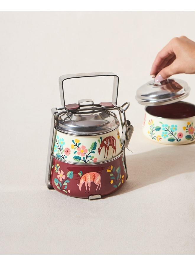 Chumbak Hangul Hand-painted 2-tier Tiffin, 1000 ml | Kashmir Trails - Image 1