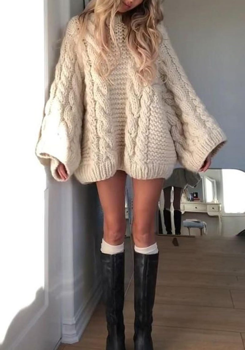 Unybwonn Winter Sweaters for Women Bolero Long Sleeve Oversized Cable Knit Loose Thick Pullover Sweater 2025 Trendy Clothes Beige - Image 2