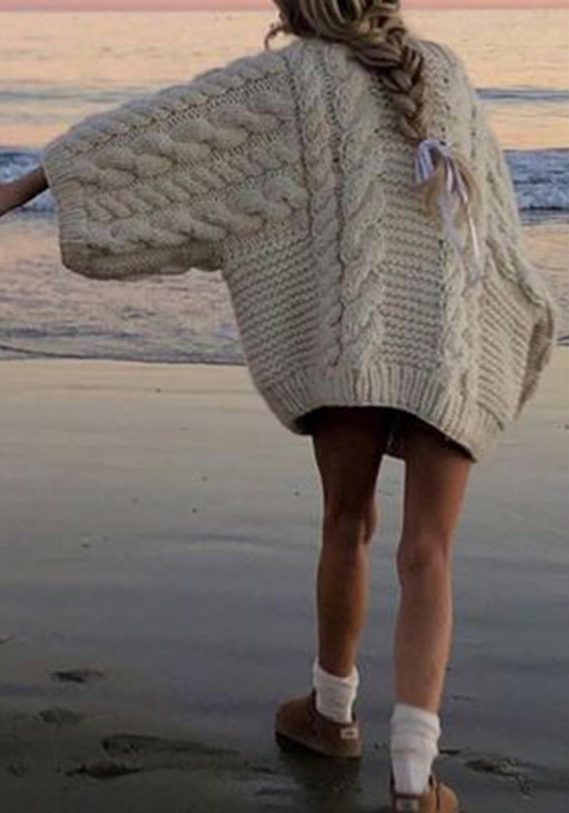 Unybwonn Winter Sweaters for Women Bolero Long Sleeve Oversized Cable Knit Loose Thick Pullover Sweater 2025 Trendy Clothes Beige - Image 4