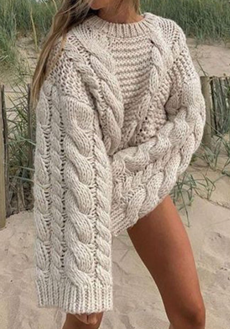Unybwonn Winter Sweaters for Women Bolero Long Sleeve Oversized Cable Knit Loose Thick Pullover Sweater 2025 Trendy Clothes Beige - Image 5