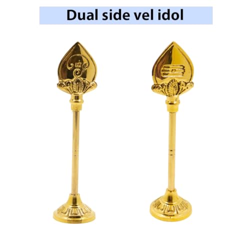 Putrika Traditional Handcrafted Brass Lord Muruga Vel God Idol with Round Base for Home Pooja|Puja|Murgavel Idol Size[110gm] - Vel Stand 15cm - Image 4