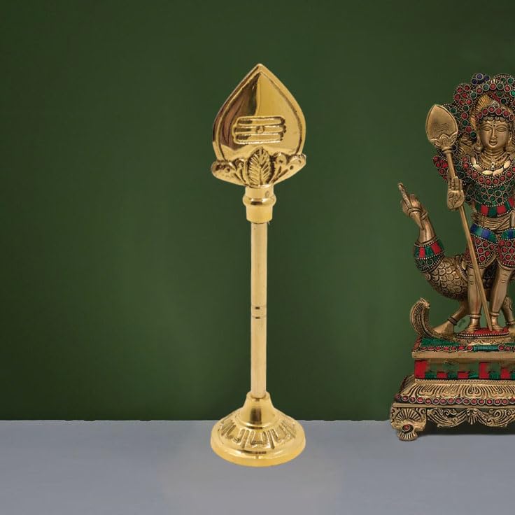 Putrika Traditional Handcrafted Brass Lord Muruga Vel God Idol with Round Base for Home Pooja|Puja|Murgavel Idol Size[110gm] - Vel Stand 15cm - Image 1