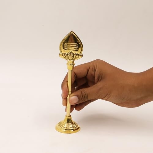 Putrika Traditional Handcrafted Brass Lord Muruga Vel God Idol with Round Base for Home Pooja|Puja|Murgavel Idol Size[110gm] - Vel Stand 15cm - Image 3