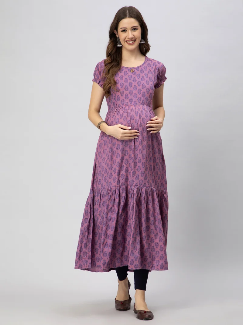 CEE 18 Women's Cotton Rayon A-Line Maternity Feeding Kurti with Zippers