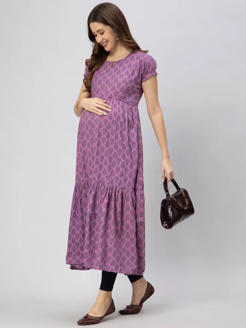 CEE 18 Women's Cotton Rayon A-Line Maternity Feeding Kurti with Zippers