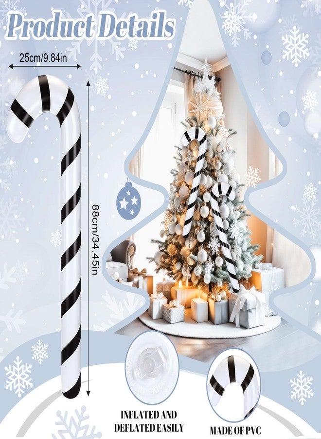 Gejoy 2 Pcs 35 Inch Inflatable Christmas Candy Canes Decorations Black White Christmas Candy Canes Balloons Pool Floats for Indoor and Outdoor Xmas Decors - Image 2