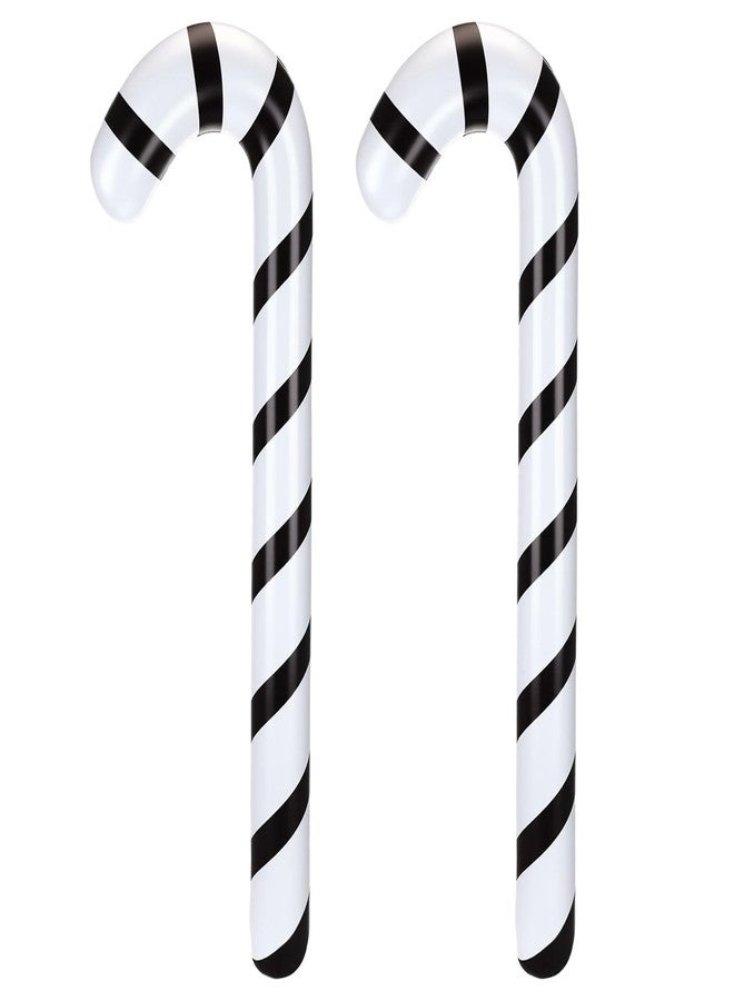 Gejoy 2 Pcs 35 Inch Inflatable Christmas Candy Canes Decorations Black White Christmas Candy Canes Balloons Pool Floats for Indoor and Outdoor Xmas Decors - Image 1