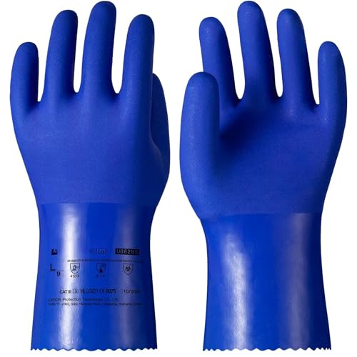 F8WARES 10 Inch Long PVC Chemical Resistant Work Gloves, Acid Alkali Solvent Oil Aging Abrasion Resistance, Industrial & Agricultural grade for Cleaning, Working, Painting, Heavy Duty Rubber Gloves - Image 1