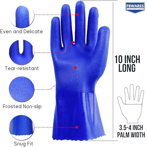 F8WARES 10 Inch Long PVC Chemical Resistant Work Gloves, Acid Alkali Solvent Oil Aging Abrasion Resistance, Industrial & Agricultural grade for Cleaning, Working, Painting, Heavy Duty Rubber Gloves - Image 2