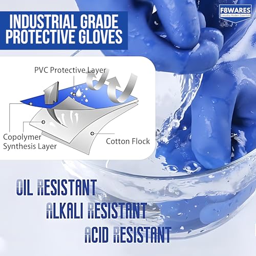 F8WARES 10 Inch Long PVC Chemical Resistant Work Gloves, Acid Alkali Solvent Oil Aging Abrasion Resistance, Industrial & Agricultural grade for Cleaning, Working, Painting, Heavy Duty Rubber Gloves - Image 3