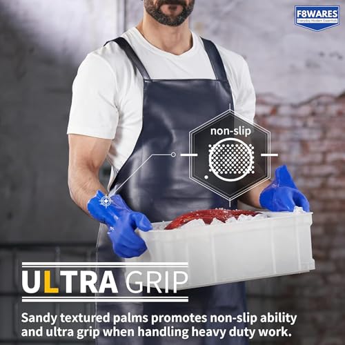 F8WARES 10 Inch Long PVC Chemical Resistant Work Gloves, Acid Alkali Solvent Oil Aging Abrasion Resistance, Industrial & Agricultural grade for Cleaning, Working, Painting, Heavy Duty Rubber Gloves - Image 5