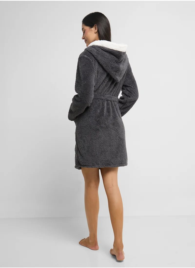 Ginger Plush Terry Robe With Contrast Trim