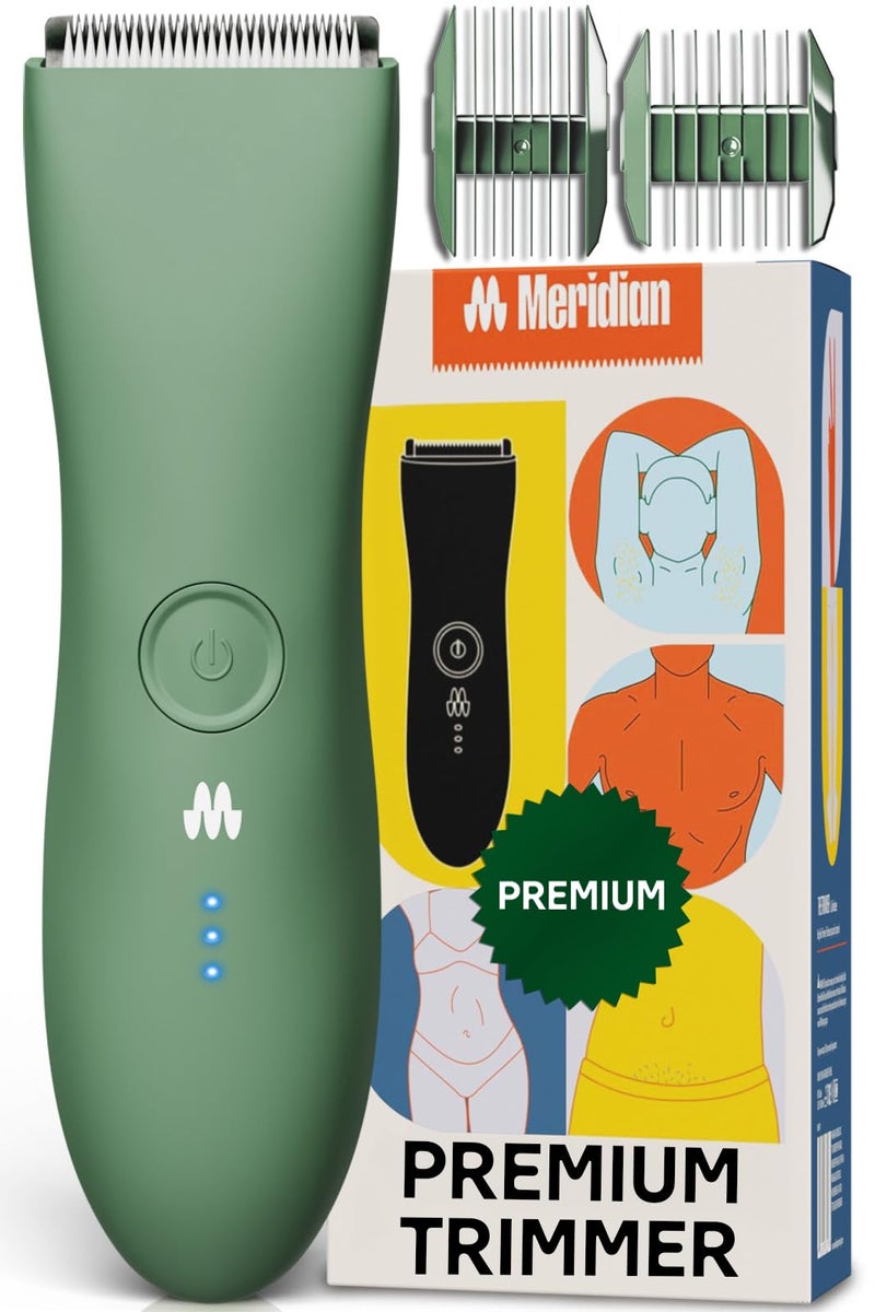 MERIDIAN The Trimmer Premium - Body Hair Trimmer & Electric Shaver for Men and Women for Pubic Hair, Chest, Legs & Bikini Line, Waterproof & Rechargeable, Sage - Image 1