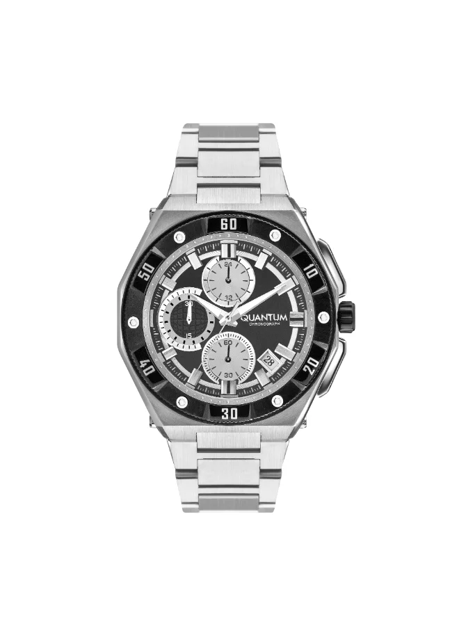 Quantum Men's Quartz Movement Watch, Chronograph Display and Metal Strap - HNG1011.360, Silver