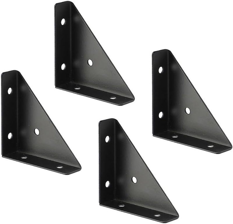 Black 4pcs Heavy Duty Angle Corner Brackets with Screws for Cabinet Furniture Support - Image 1