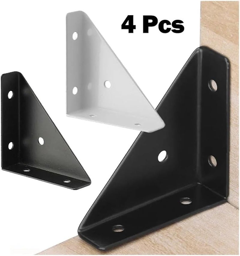 Black 4pcs Heavy Duty Angle Corner Brackets with Screws for Cabinet Furniture Support - Image 3