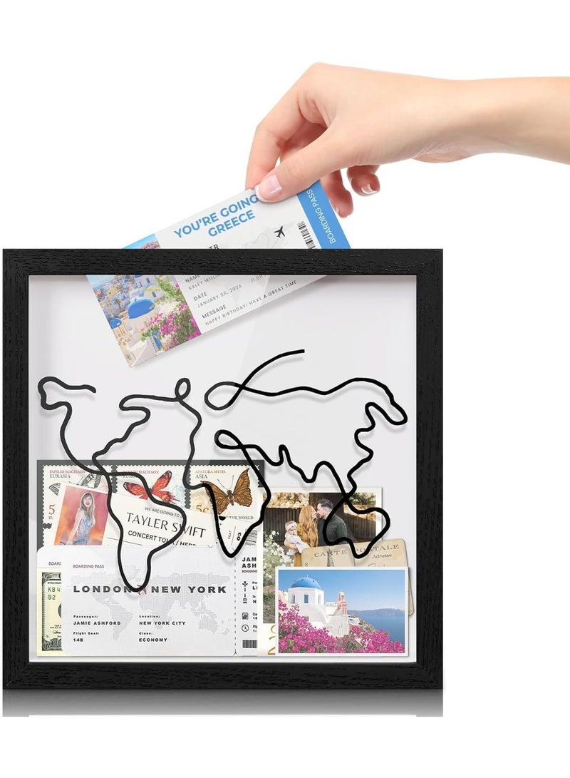 موثوقية التنبؤ صندوق أرشيف المغامرات للذكريات، صندوق سفر مقاس 29x29 سم مع فتحة، إطار سفر ”الحياة في صندوق“، صندوق سفر علوي لتخزين التذكارات، صندوق نقود لتمويل السفر (أسود) - Image 1